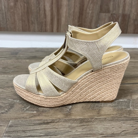 NEW Michael Kors Women's Berkley Gold Wedge Sandals - Picture 4 of 14